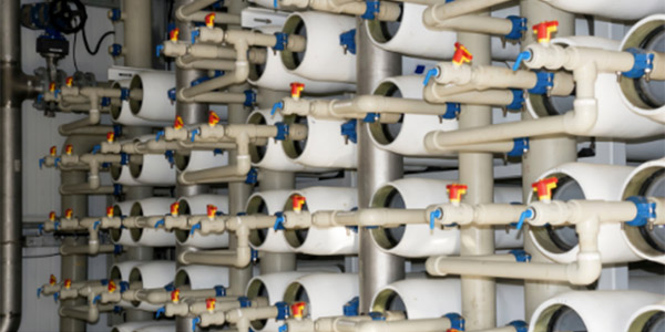 A typical desalination plant with hundreds of pressure vessels